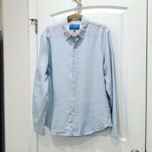 Michael's Mens 100% Linen Blue Oxford Button Down Shirt,  Size Large